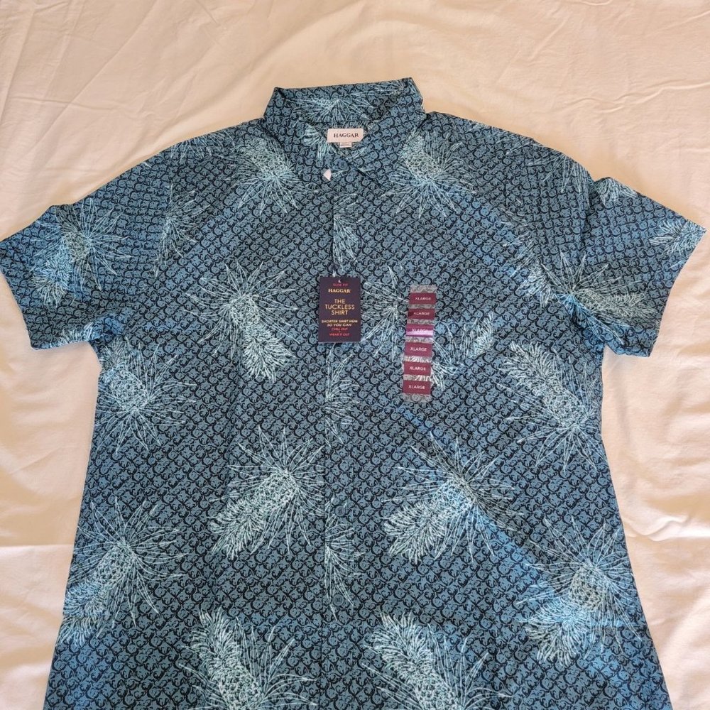 NWT Haggar Casual Tuckless Shirt XL Colorful Beach 100% Cotton